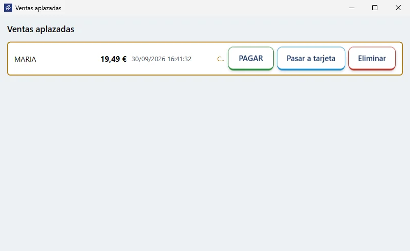 Lista de ventas aplazadas