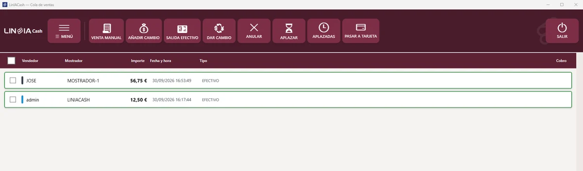 Tema Burdeos: pantalla principal del programa