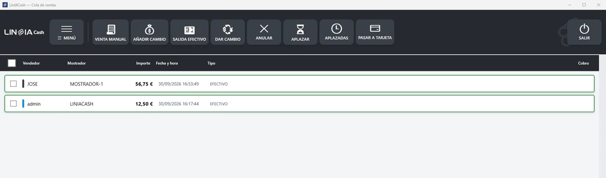 Tema Carbón y ámbar: pantalla principal del programa