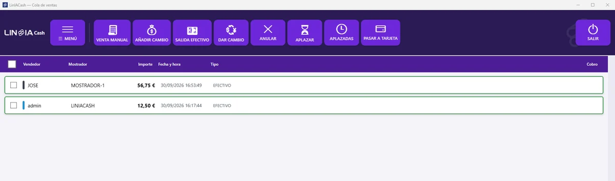 Tema Violeta: pantalla principal del programa